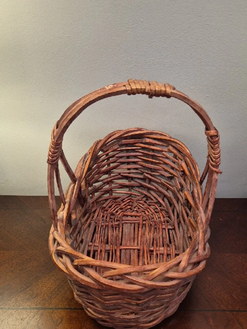 Vintage  Woven Brown Willow Basket with Handle